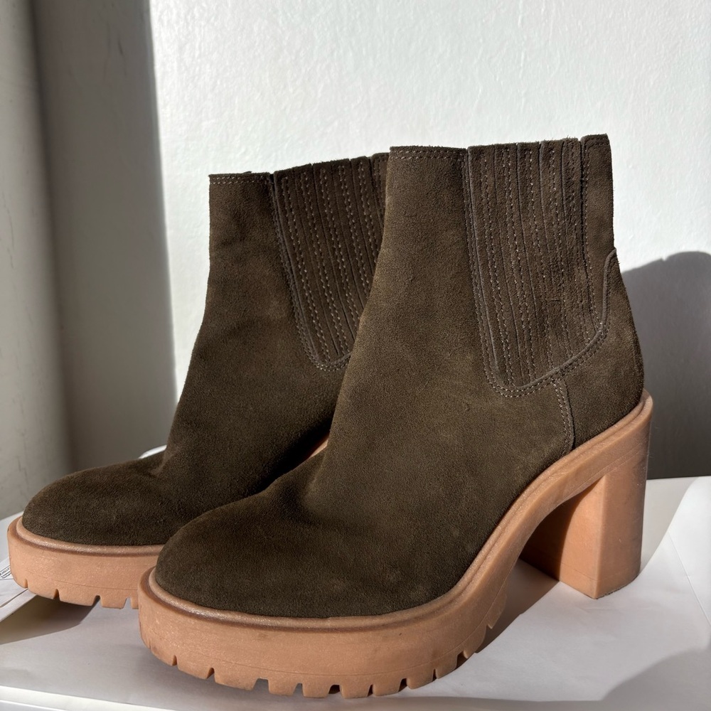 Dolce Vita Olive Suede Lug Sole Heeled Boots